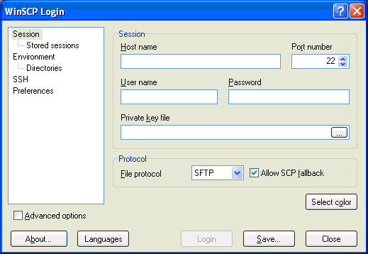 WinSCP Login Window