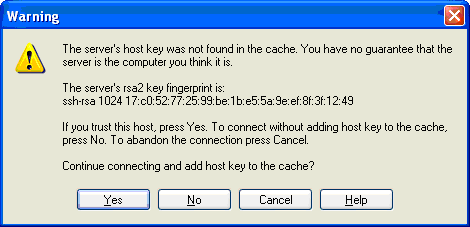 WinSCP server host key warning
